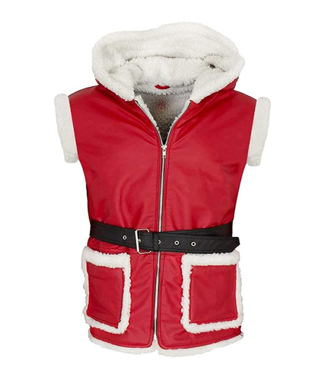 Bad Santa Claus Christmas Fur Hooded Leather Vest