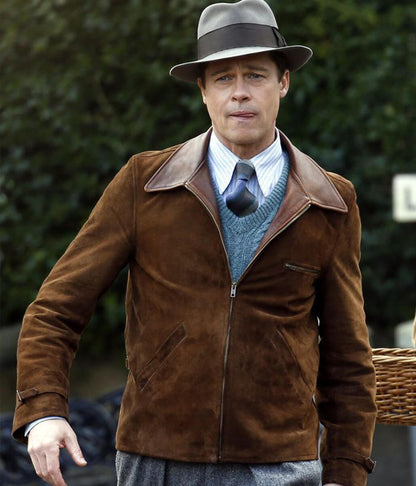 Brad Pitt Allied Brown Suede Leather Jacket