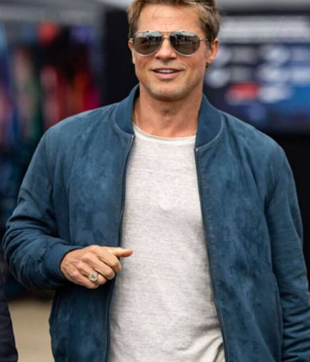 Brad Pitt F1: The Movie Blue Suede Leather Jacket