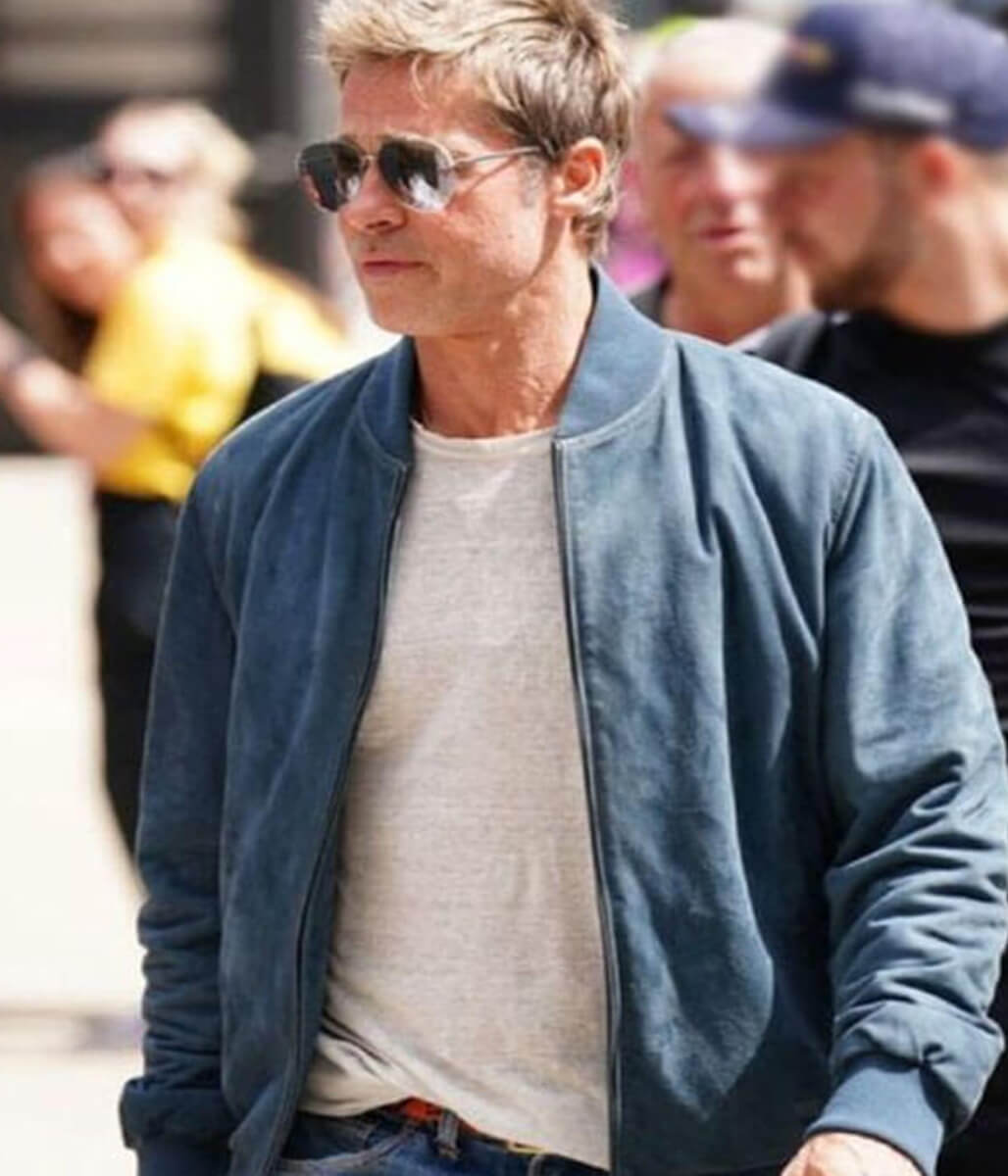 Brad Pitt F1: The Movie Blue Suede Leather Jacket