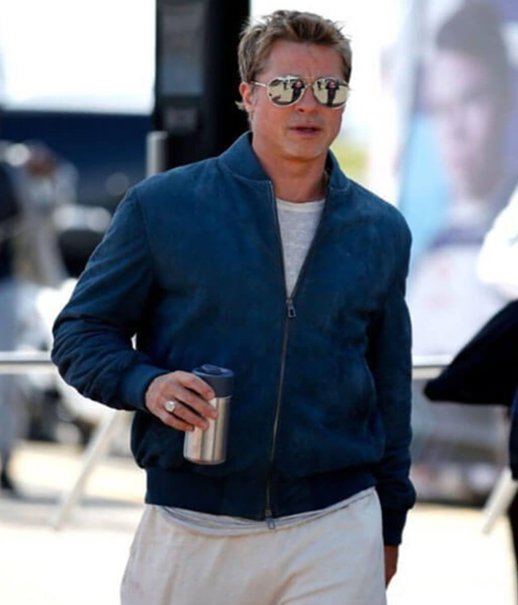 Brad Pitt F1: The Movie Blue Suede Leather Jacket