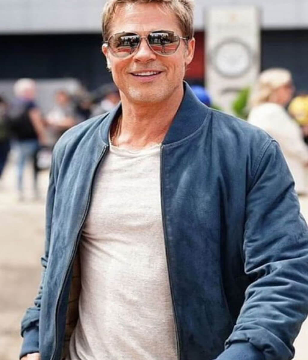 Brad Pitt F1: The Movie Blue Suede Leather Jacket