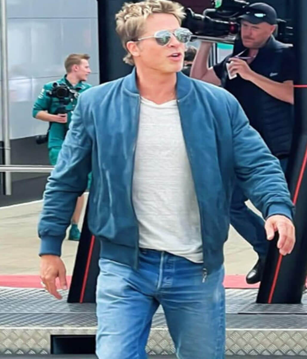 Brad Pitt F1: The Movie Blue Suede Leather Jacket
