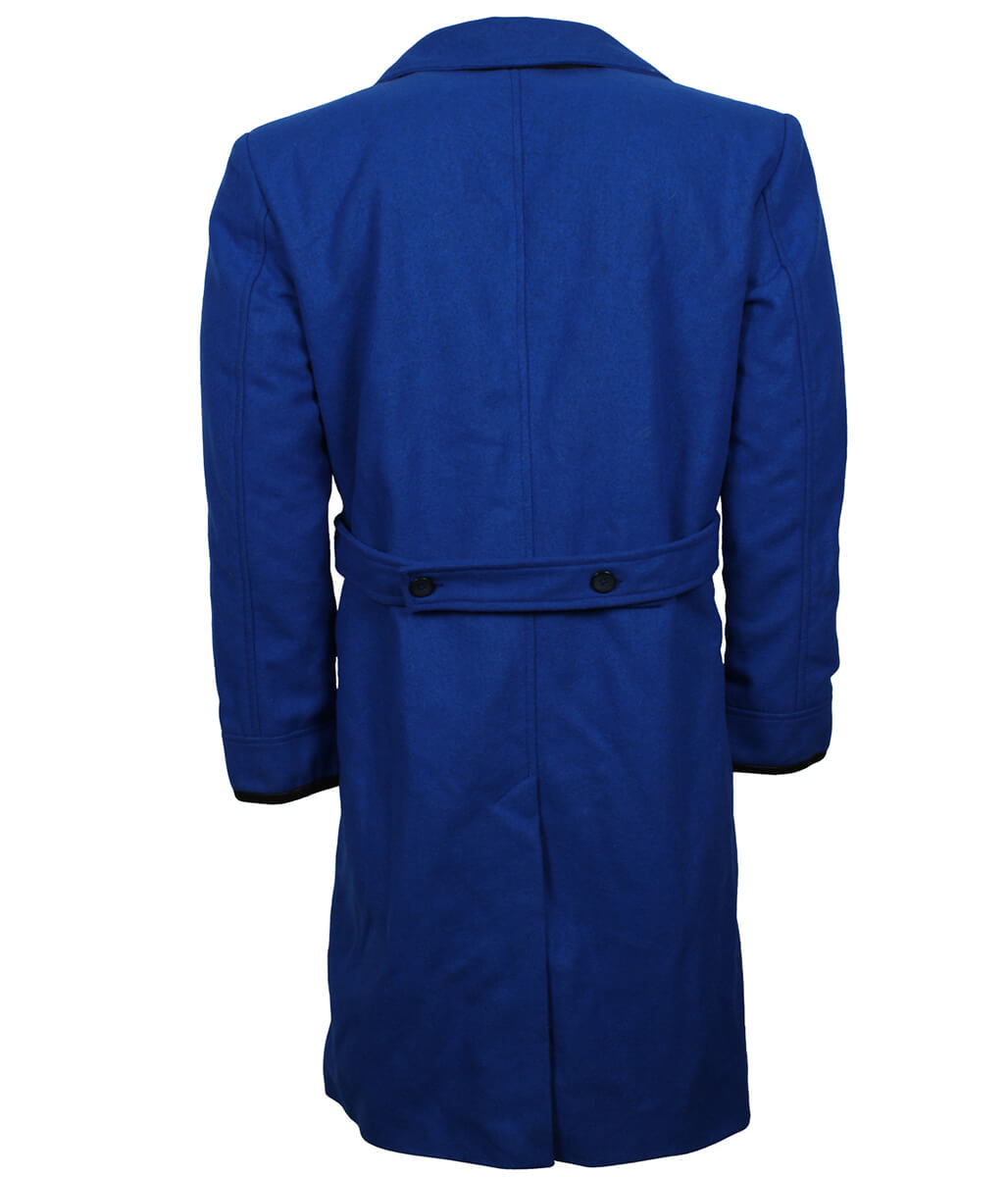 Classic Tailored Style Men Royal Blue Wool Trench Coat
