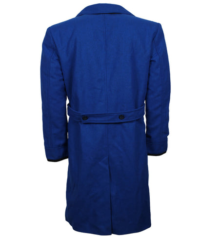 Classic Tailored Style Men Royal Blue Wool Trench Coat