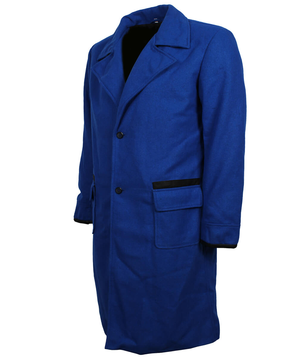 Classic Tailored Style Men Royal Blue Wool Trench Coat