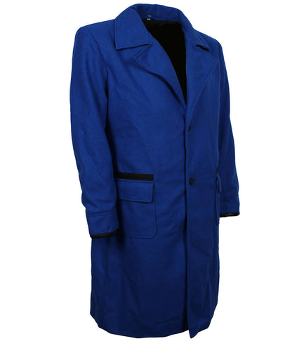 Classic Tailored Style Men Royal Blue Wool Trench Coat
