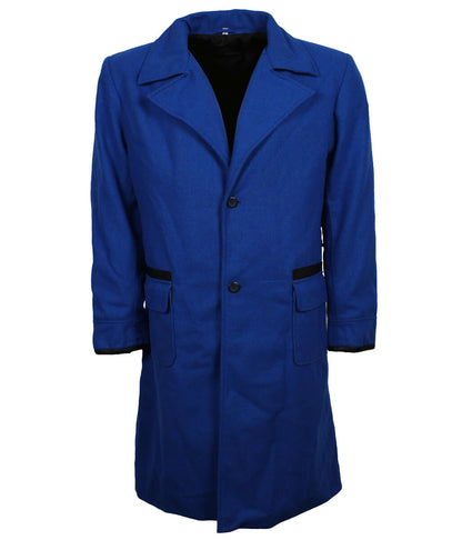 Classic Tailored Style Men Royal Blue Wool Trench Coat