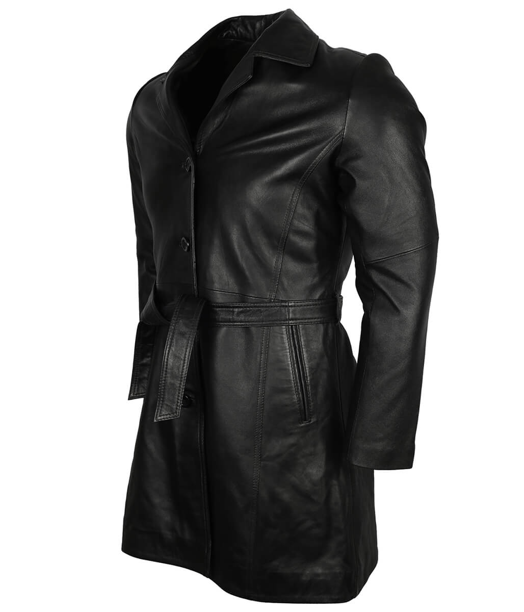 Classic Vintage Men Black Belted Trench Coat