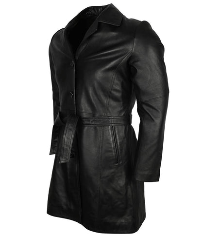 Classic Vintage Men Black Belted Trench Coat