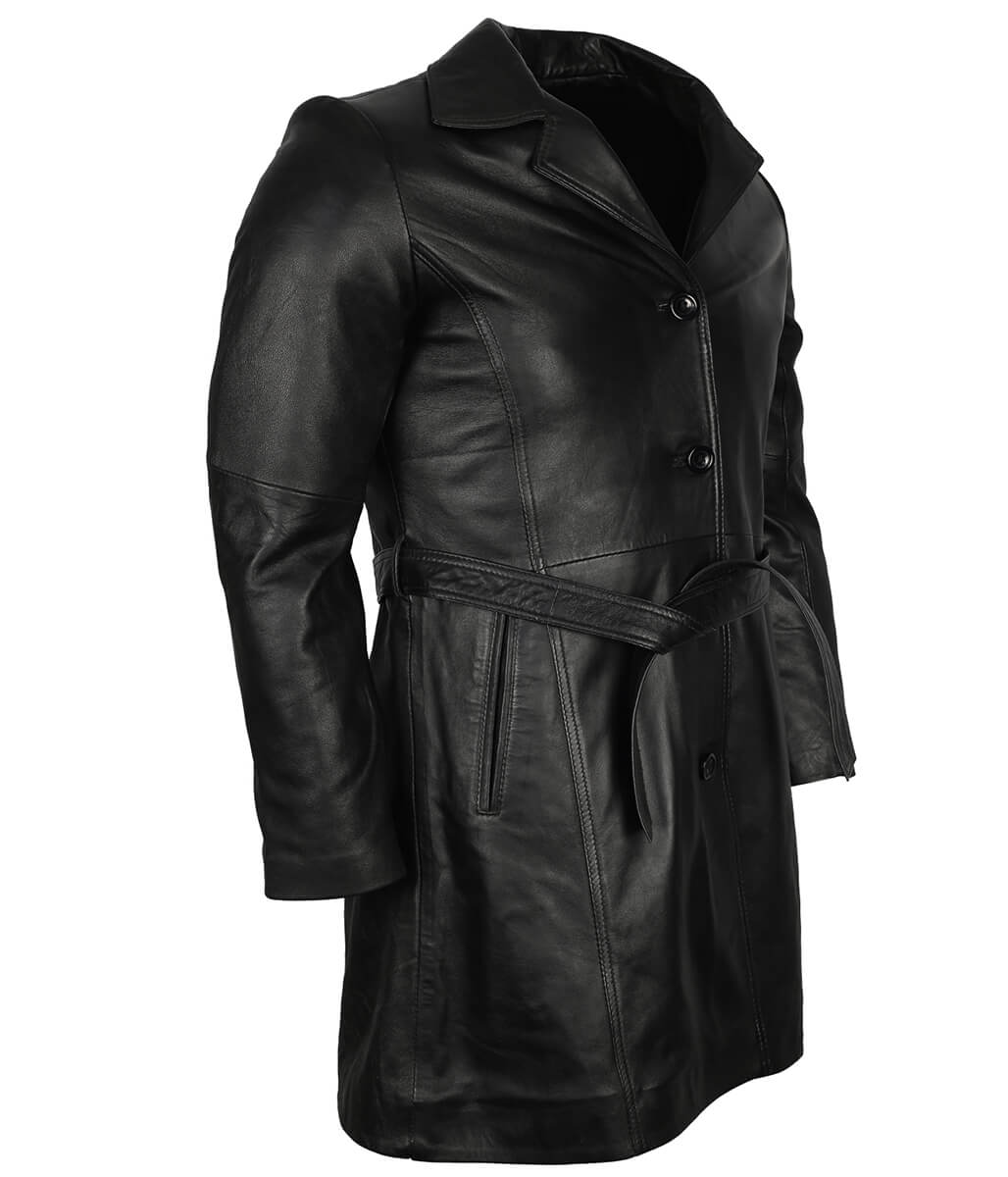 Classic Vintage Men Black Belted Trench Coat