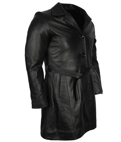 Classic Vintage Men Black Belted Trench Coat