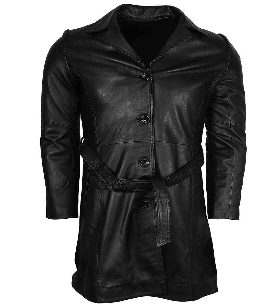 Classic Vintage Men Black Belted Trench Coat