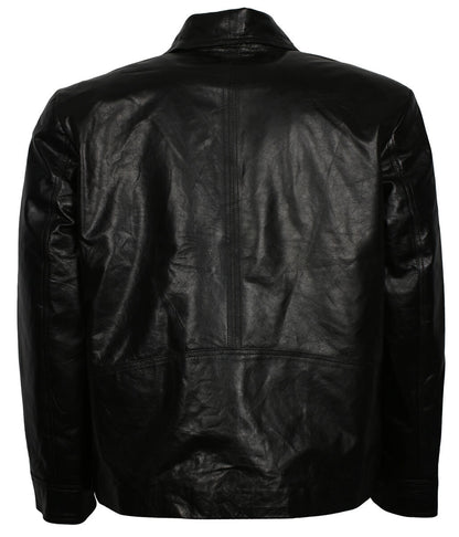 Classic Vintage Winter Men Fur Collar Black Leather Coat