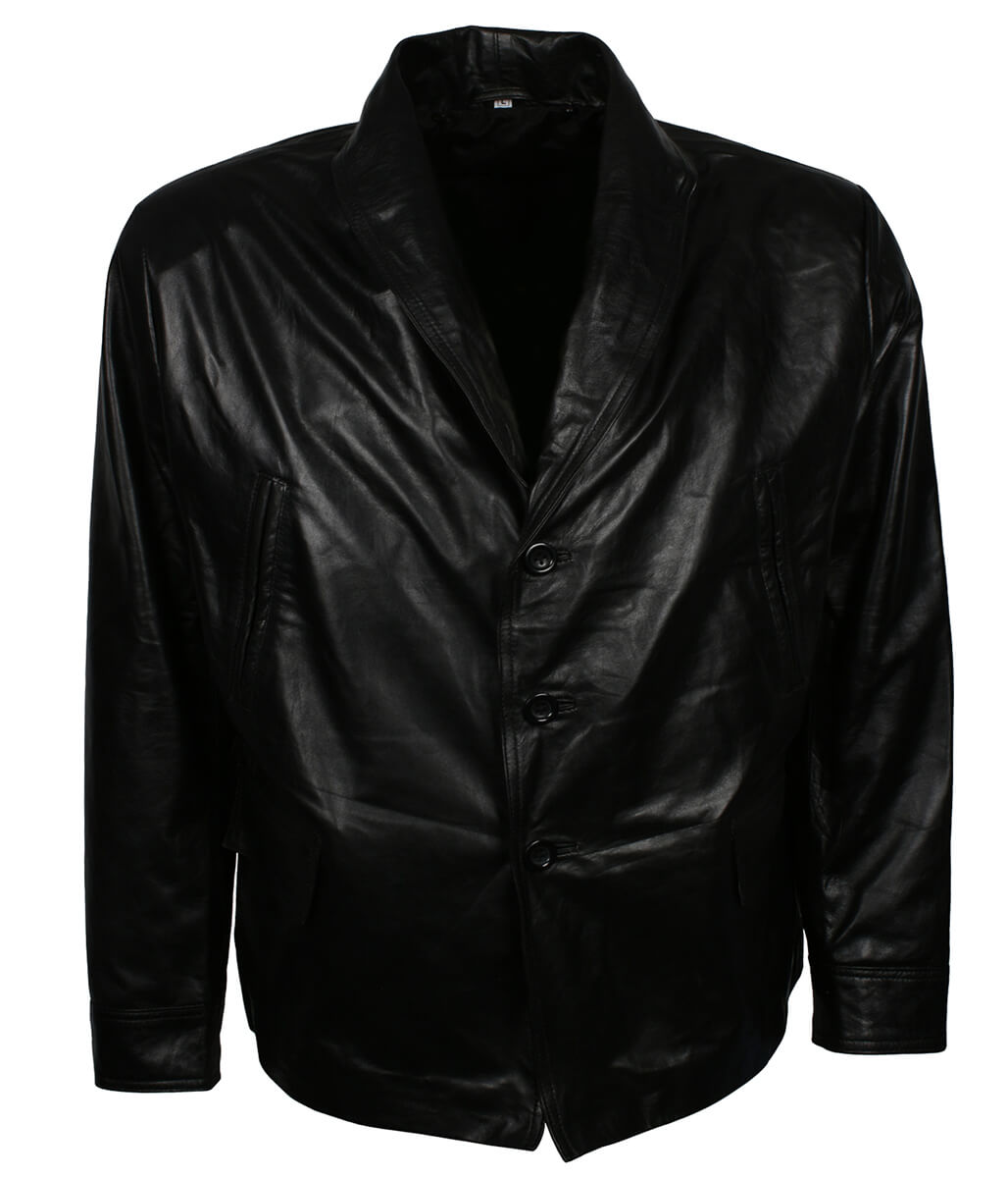 Classic Vintage Winter Men Fur Collar Black Leather Coat