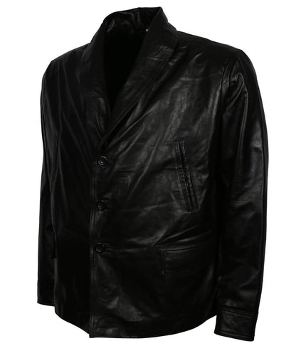 Classic Vintage Winter Men Fur Collar Black Leather Coat