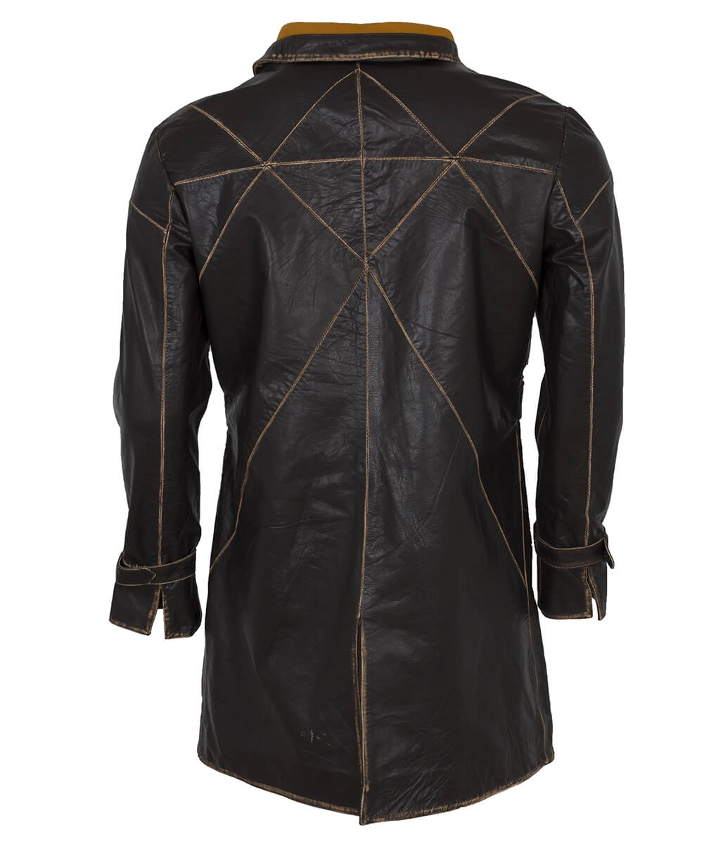 Cosplay Sci-Fi Belted Stand Collar Distressed Leather Trench Coat