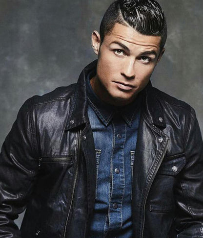 Cristiano Ronaldo Black Leather Jacket
