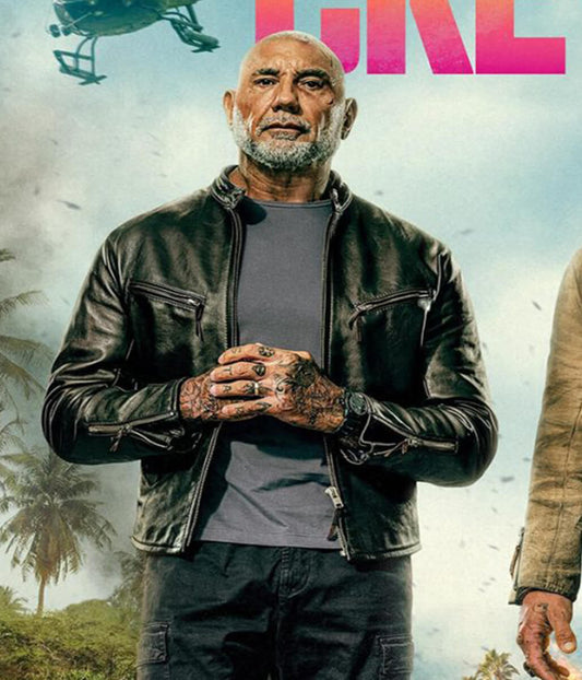 Dave Bautista The Wrecking Crew 2026 Black Leather Jacket
