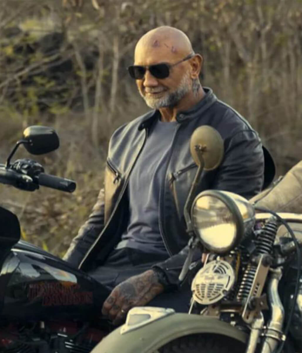 Dave Bautista The Wrecking Crew 2026 Black Leather Jacket