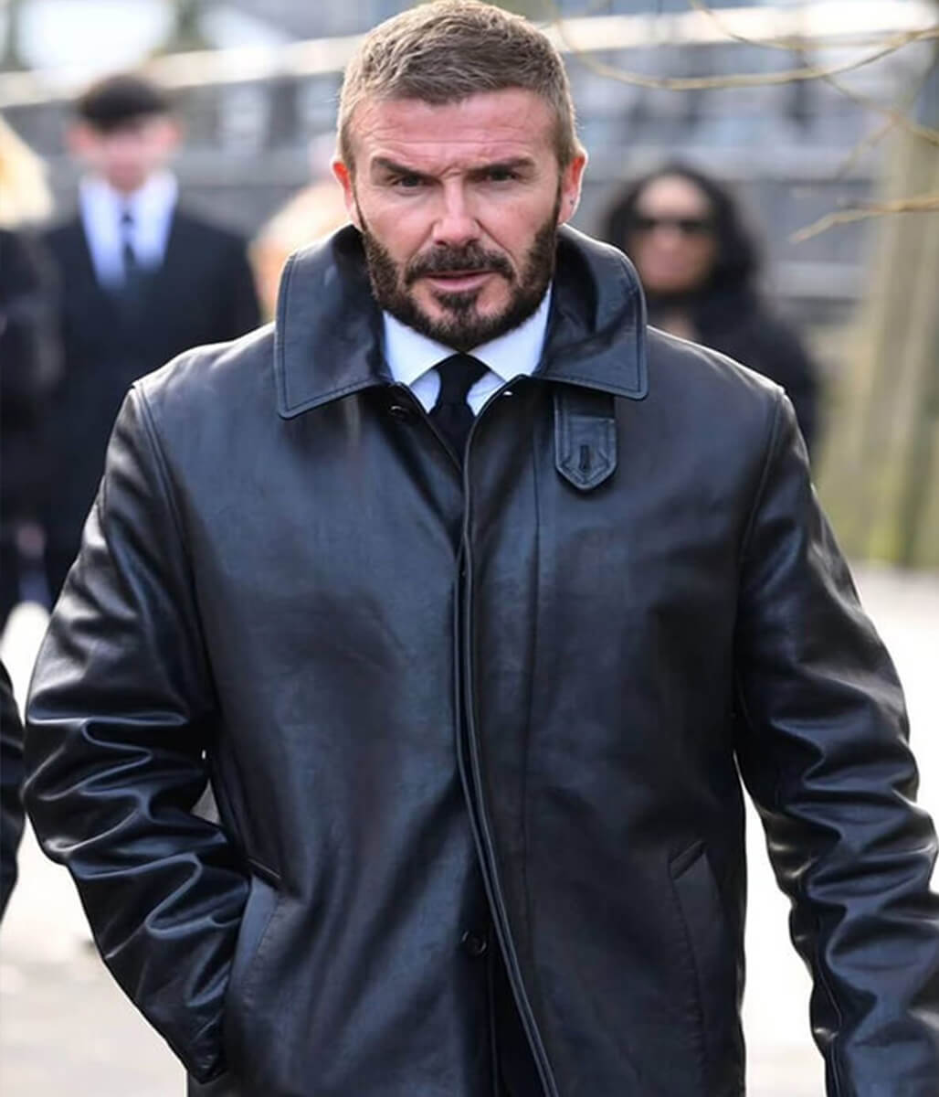 David Beckham Black Leather Trench Coat