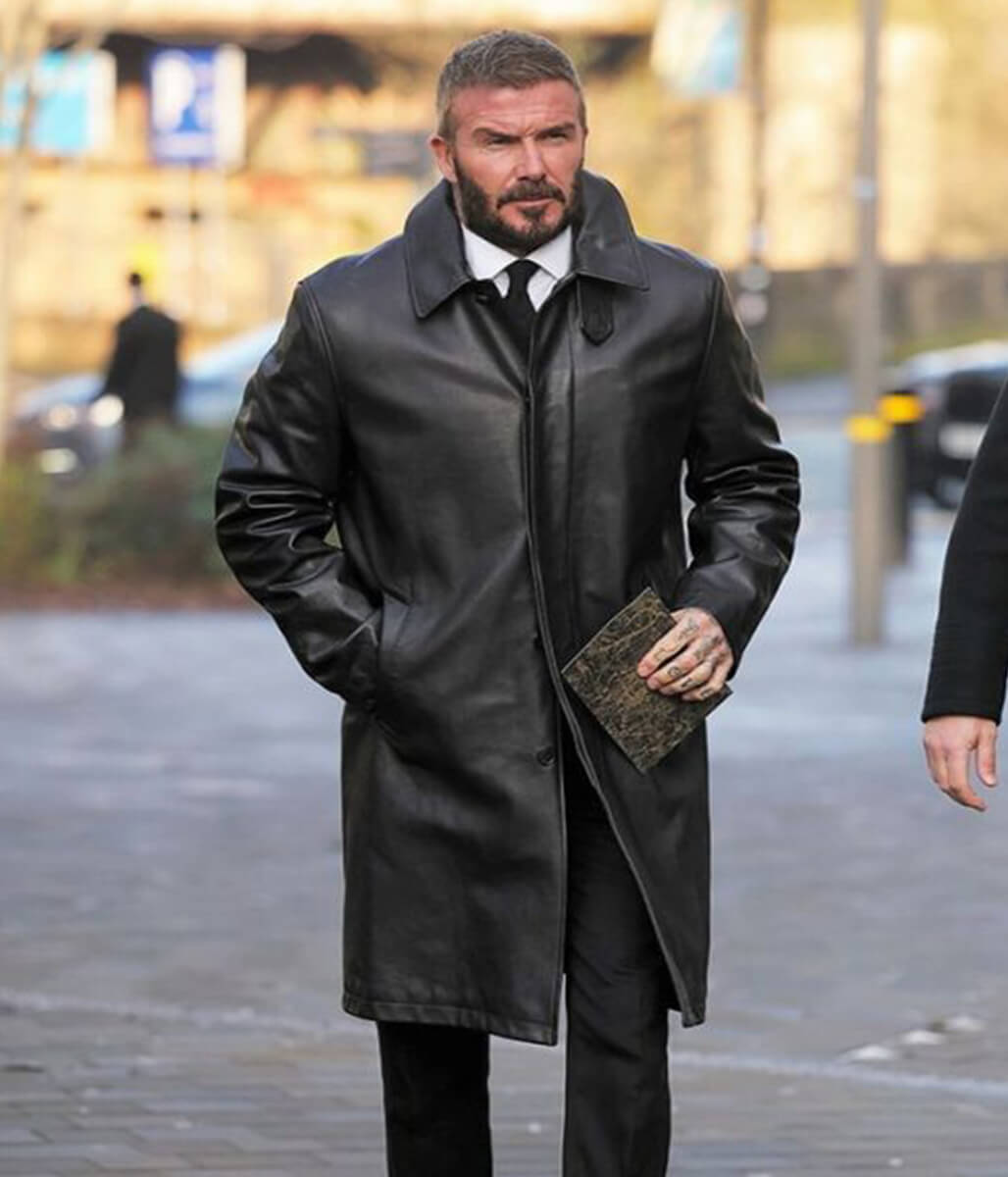 David Beckham Black Leather Trench Coat