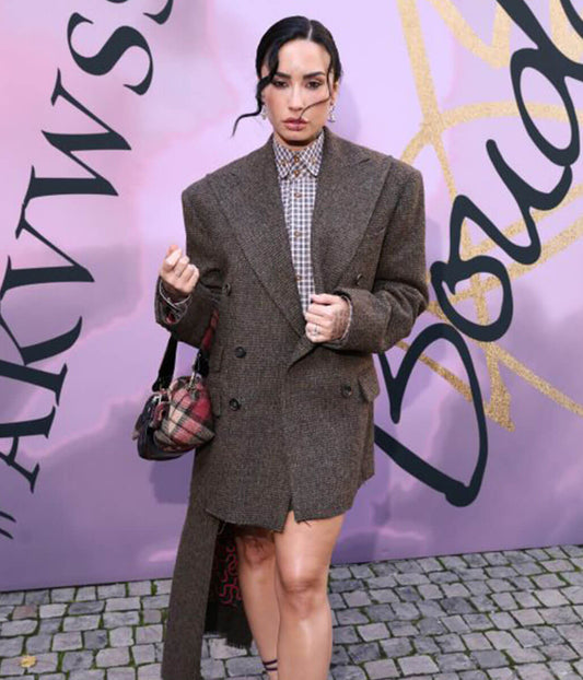 Demi Lovato Paris Fashion Week 2025 Brown Wool Blazer