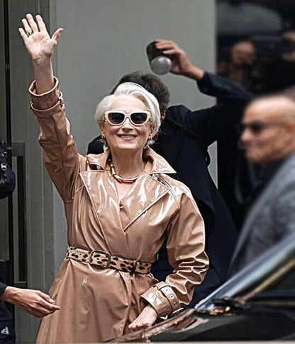 Devil Wears Prada 2 Meryl Streep Beige Leather Coat