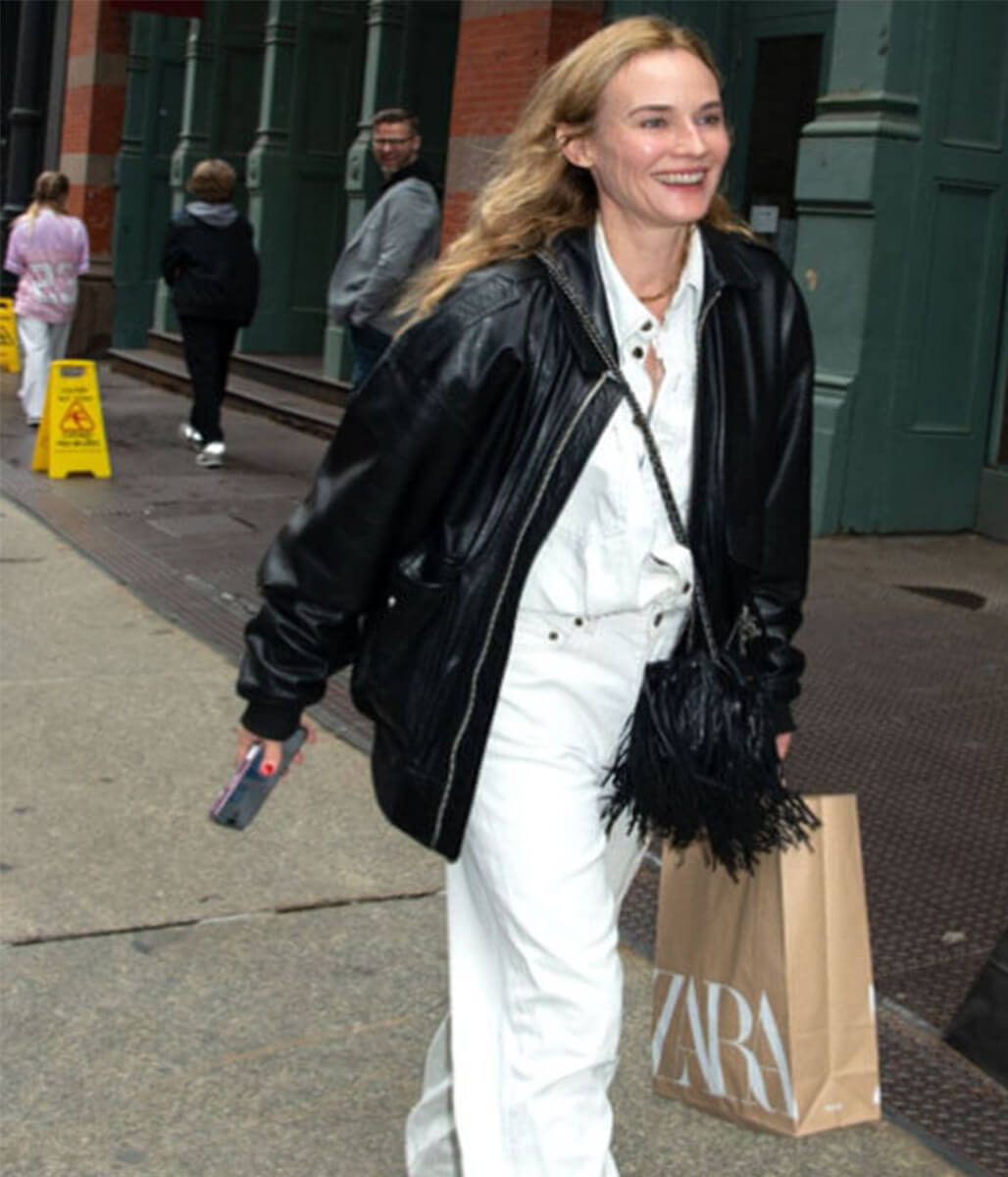 Diane Kruger NYC 2025 Black Leather Jacket
