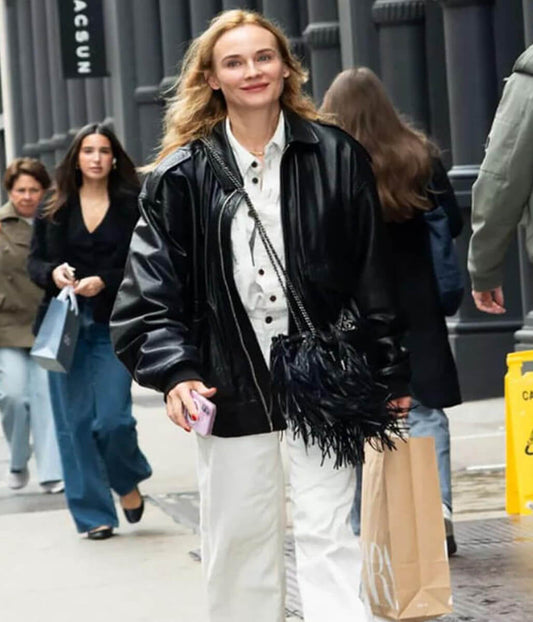 Diane Kruger NYC 2025 Black Leather Jacket