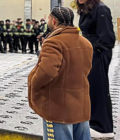 Drake Brown Suede Leather Shearling Jacket