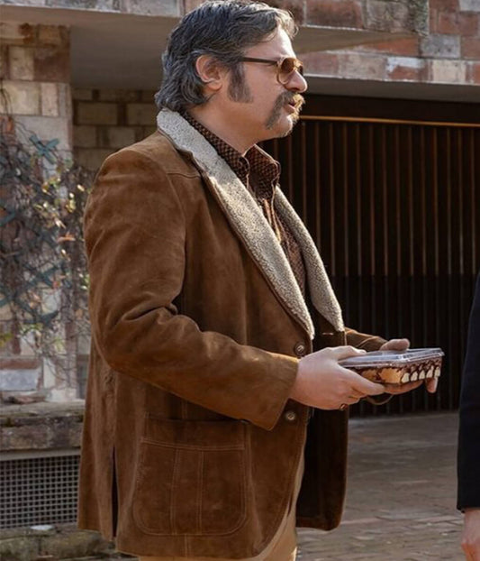 Edoardo Pesce The Big Fake 2026 Brown Suede Shearling Jacket