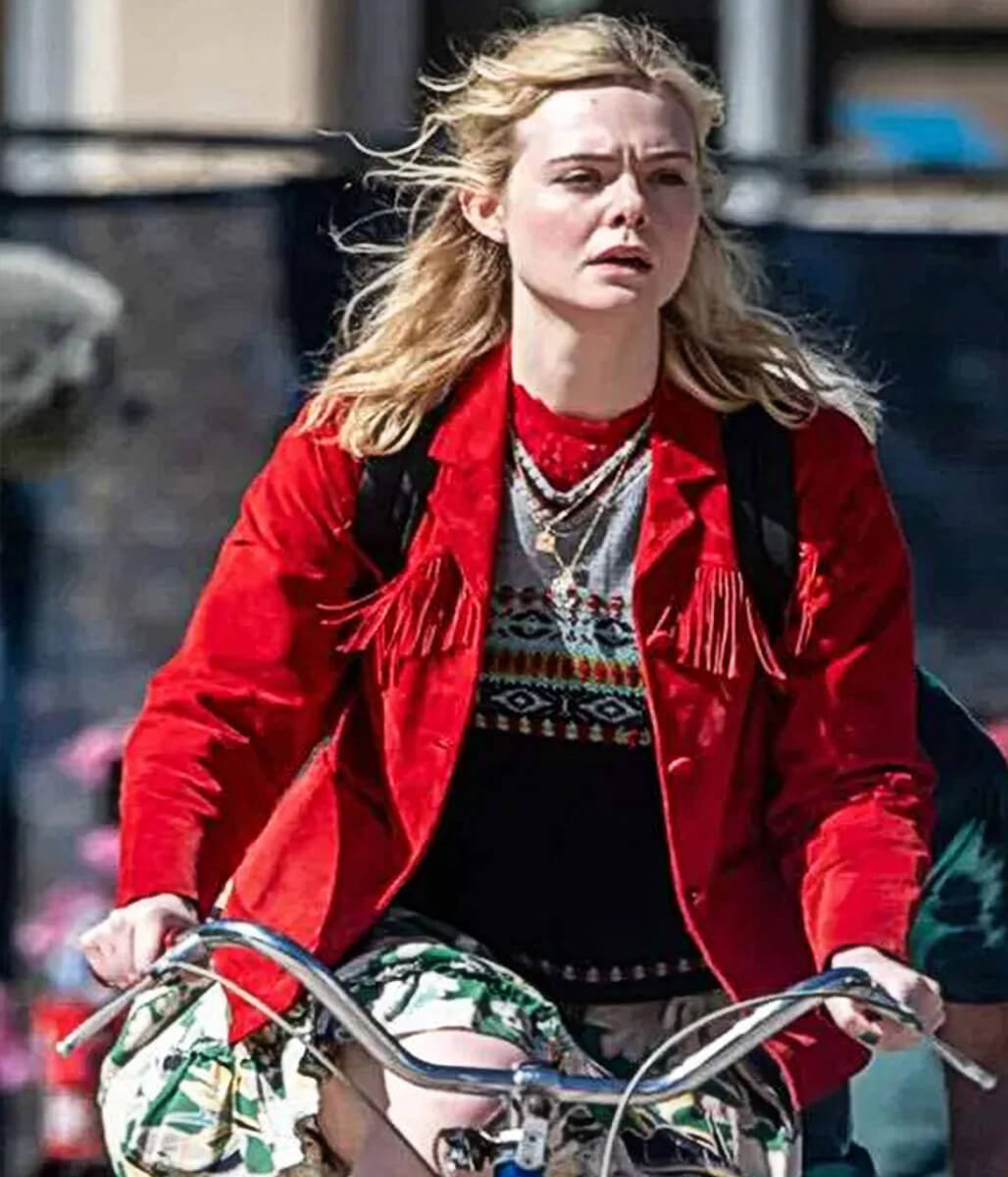 Elle Fanning Margo's Got Money Trouble S1 Red Suede Fringe Jacket