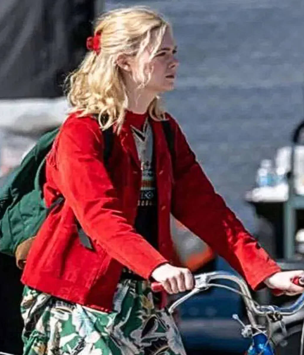Elle Fanning Margo's Got Money Trouble S1 Red Suede Fringe Jacket