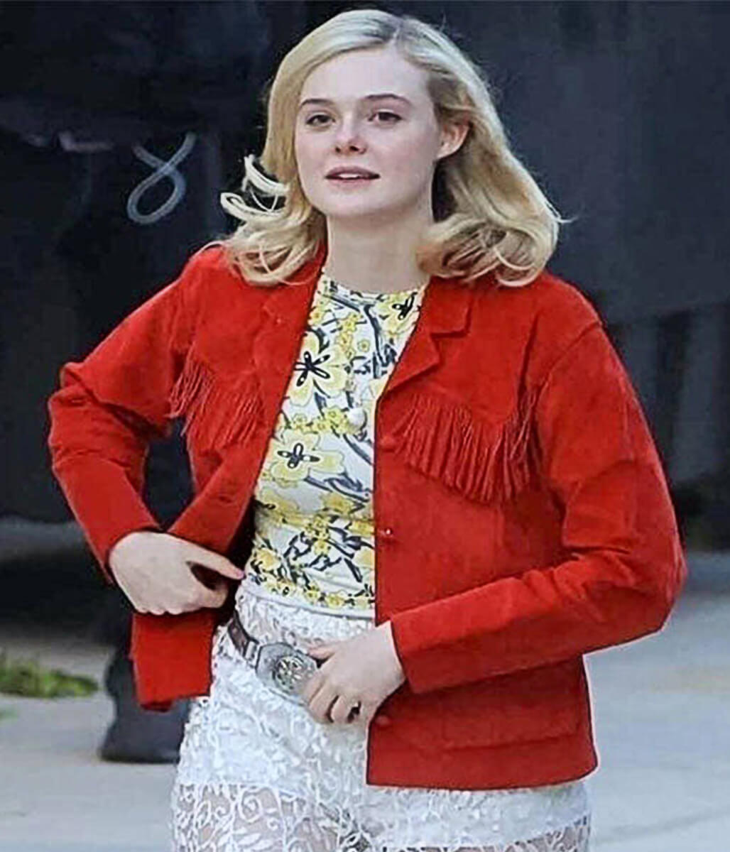 Elle Fanning Margo's Got Money Trouble S1 Red Suede Fringe Jacket