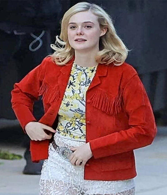 Elle Fanning Margo's Got Money Trouble S1 Red Suede Fringe Jacket