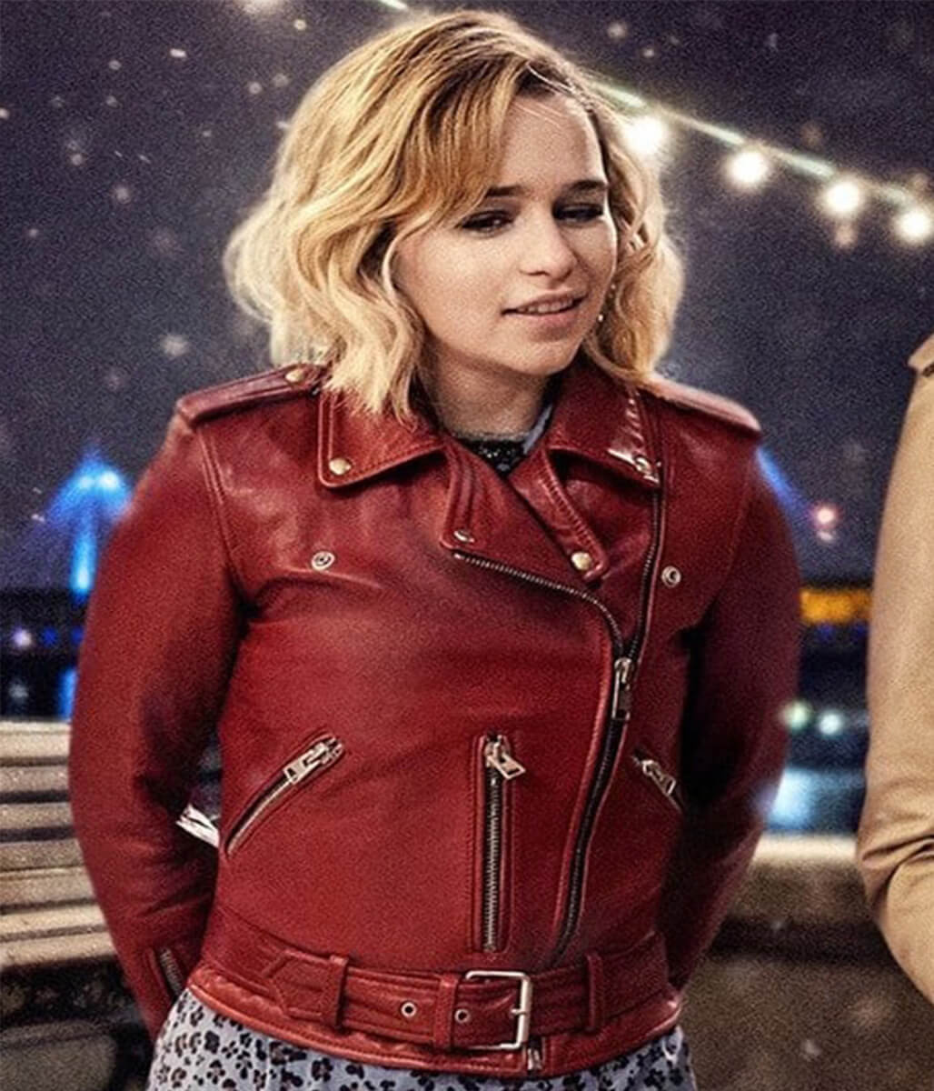 Emilia Clarke Last Christmas Red Leather Jacket