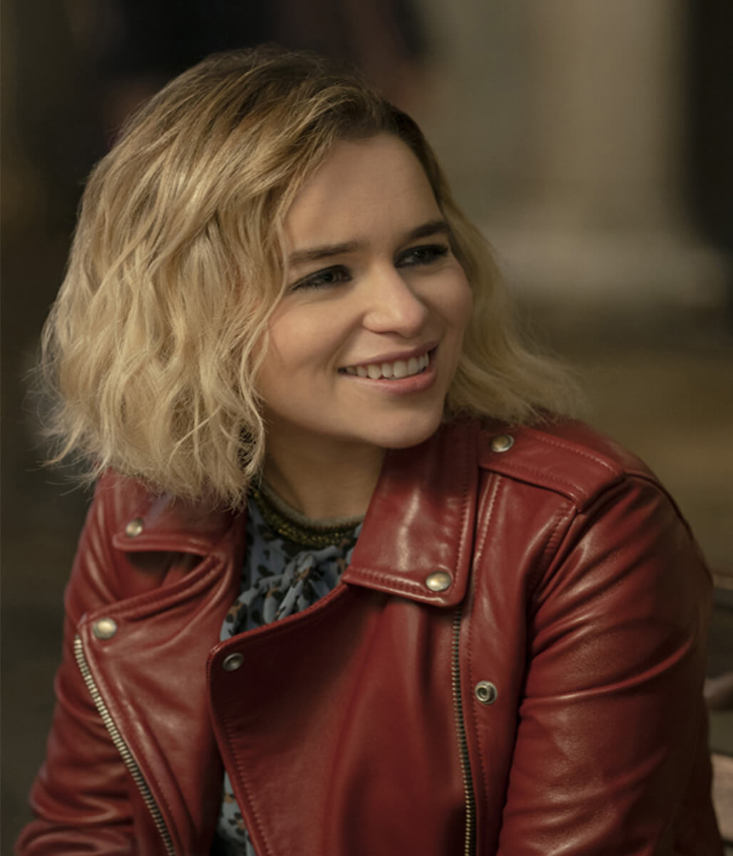 Emilia Clarke Last Christmas Red Leather Jacket
