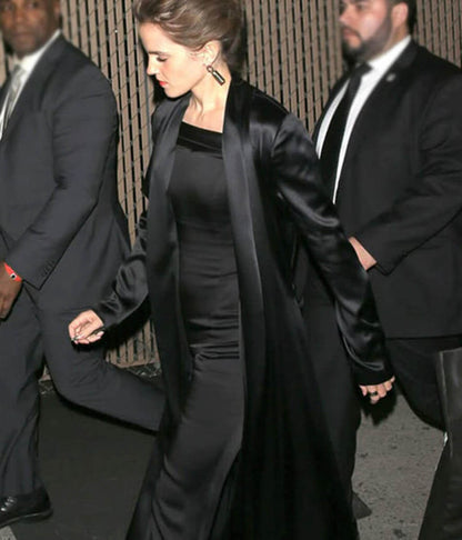 Emma Watson Black Satin Coat