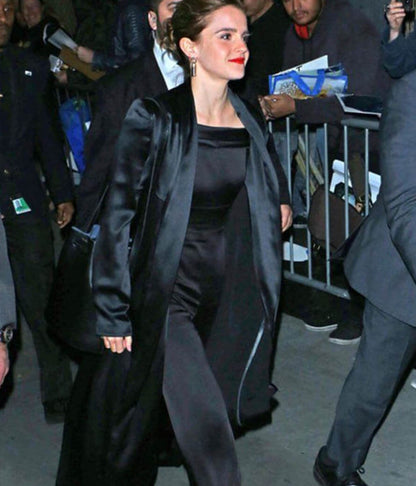 Emma Watson Black Satin Coat