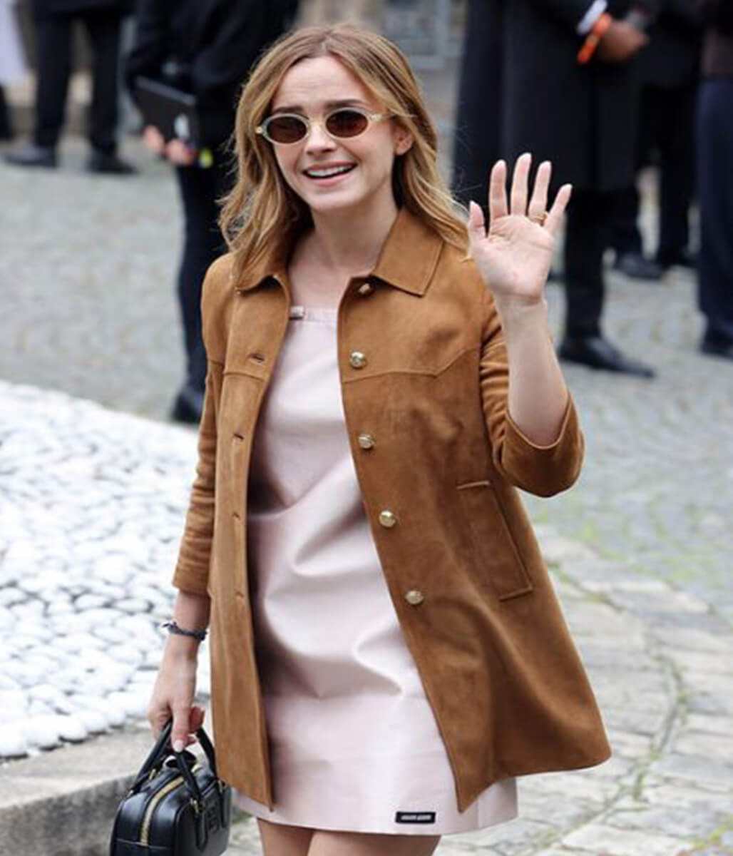 Emma Watson Brown Suede Leather Coat