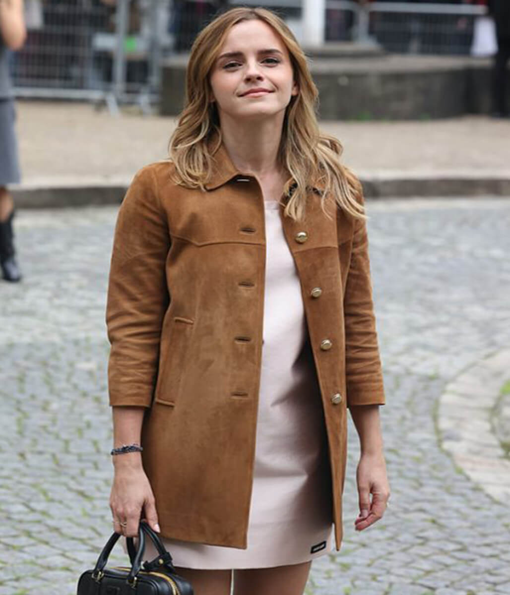 Emma Watson Brown Suede Leather Coat