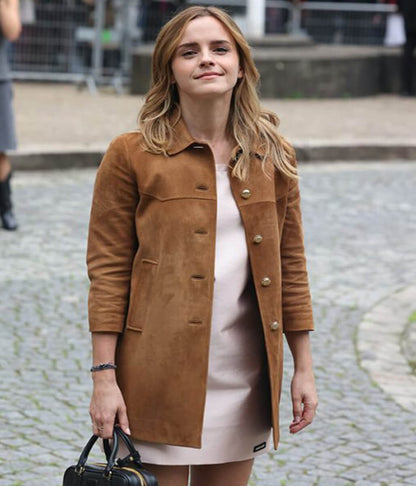 Emma Watson Brown Suede Leather Coat