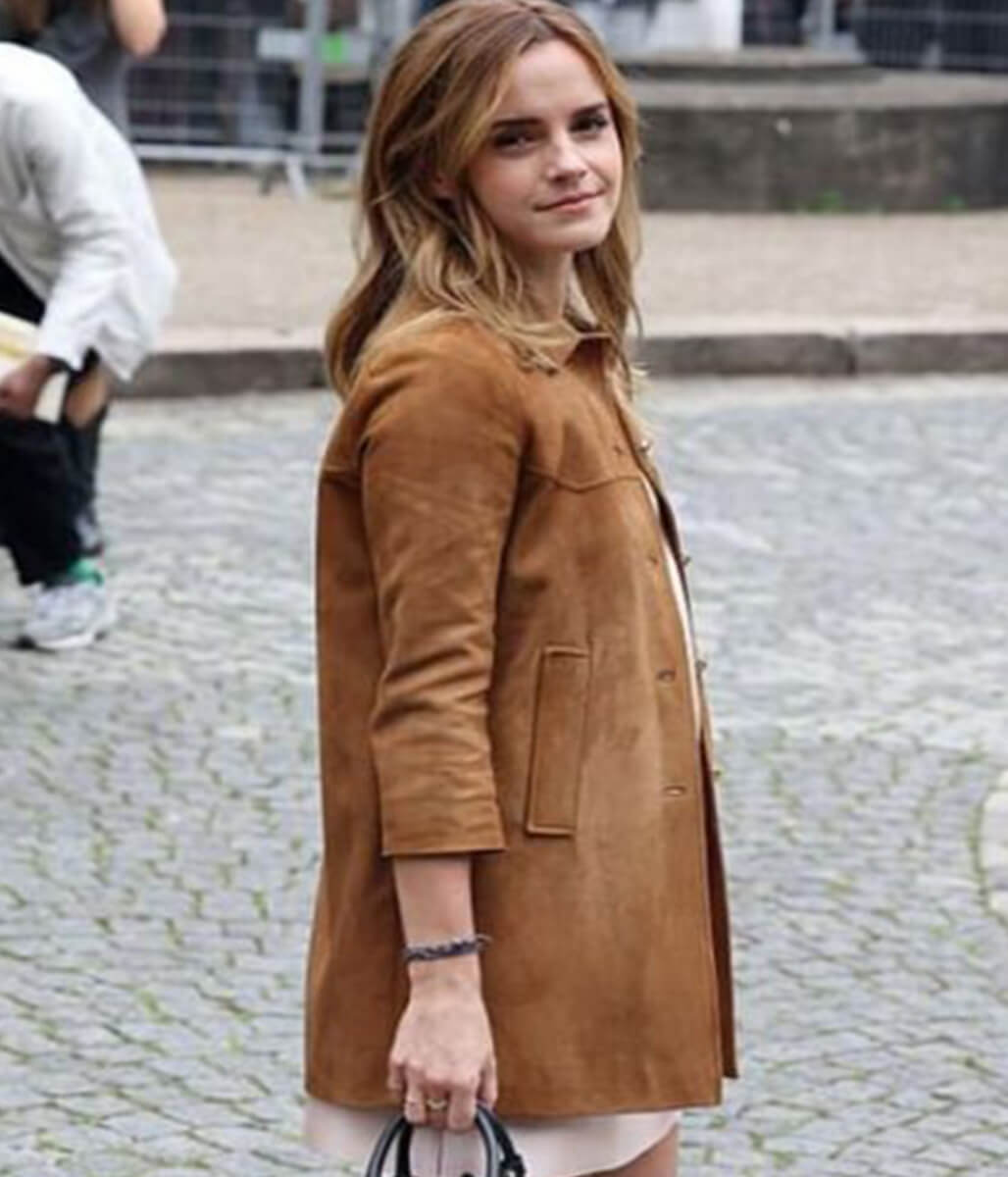 Emma Watson Brown Suede Leather Coat