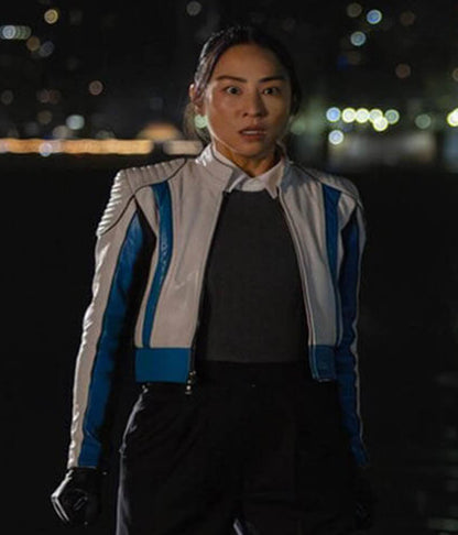 Eve Kim Tron: Ares 2025 Greta Lee Leather Jacket