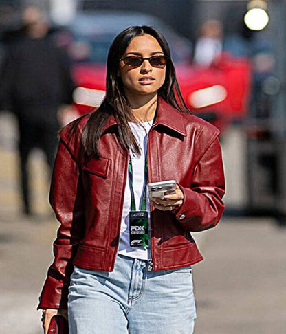 F1 Grand Prix Of China Alexandra Leclerc Red Leather Jacket