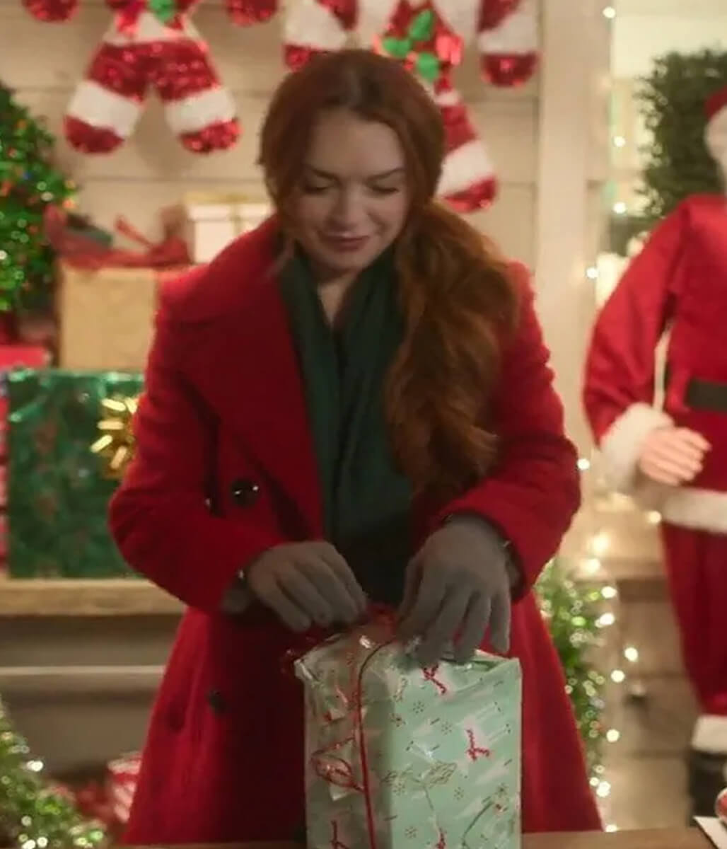 Falling for Christmas Lindsay Lohan Red Wool Coat