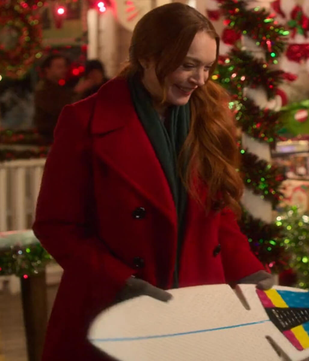 Falling for Christmas Lindsay Lohan Red Wool Coat