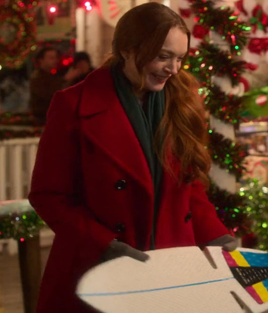 Falling for Christmas Lindsay Lohan Red Wool Coat