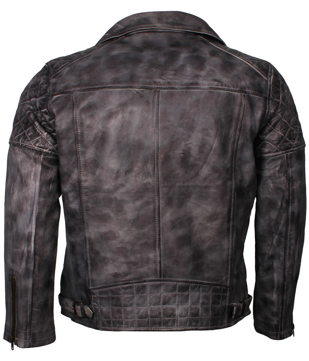 Fashion Men's Quilted Asymmetric Grey Leather Jacket